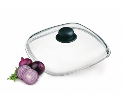 GLASS LID WITH PLASTIC KNOB FOR POTS AND PANS, SQUARE, SLEEVE