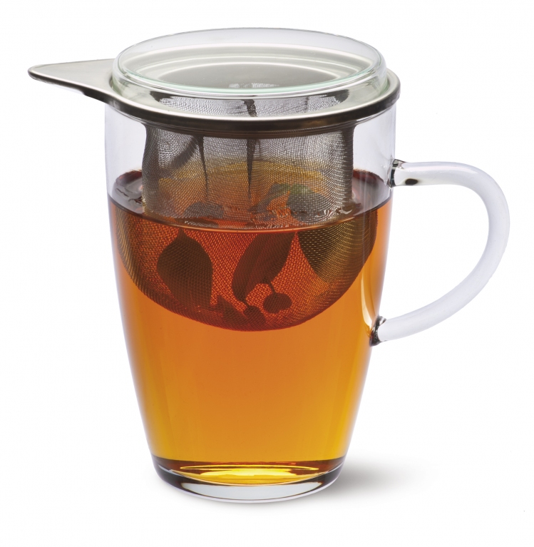 TEA FOR ONE - TEEGLAS LYRA MIT METALLSIEB UND GLASDECKEL